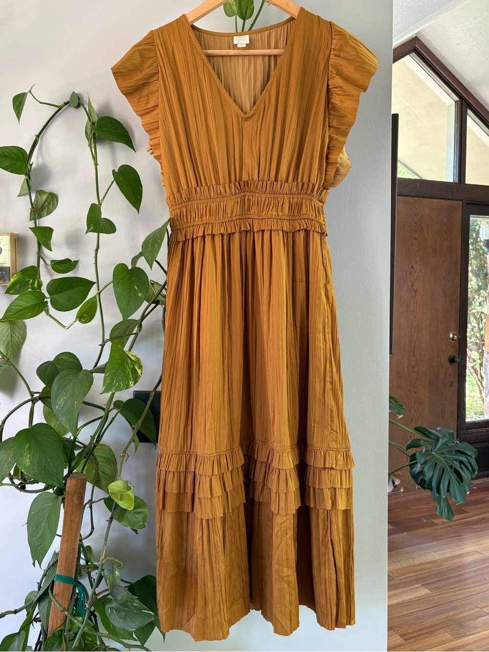 Roan and Ryan Gold Tiered V-Neck Dress
